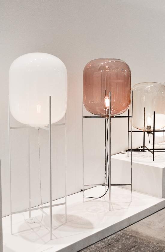 agata dimmich for oppa - hand blown, tinted glass lamps designed by pulpo, salone del mobile